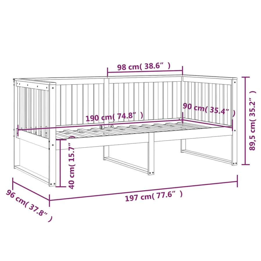 Lit de jour sans matelas blanc 90x190 cm bois de pin massif - 11