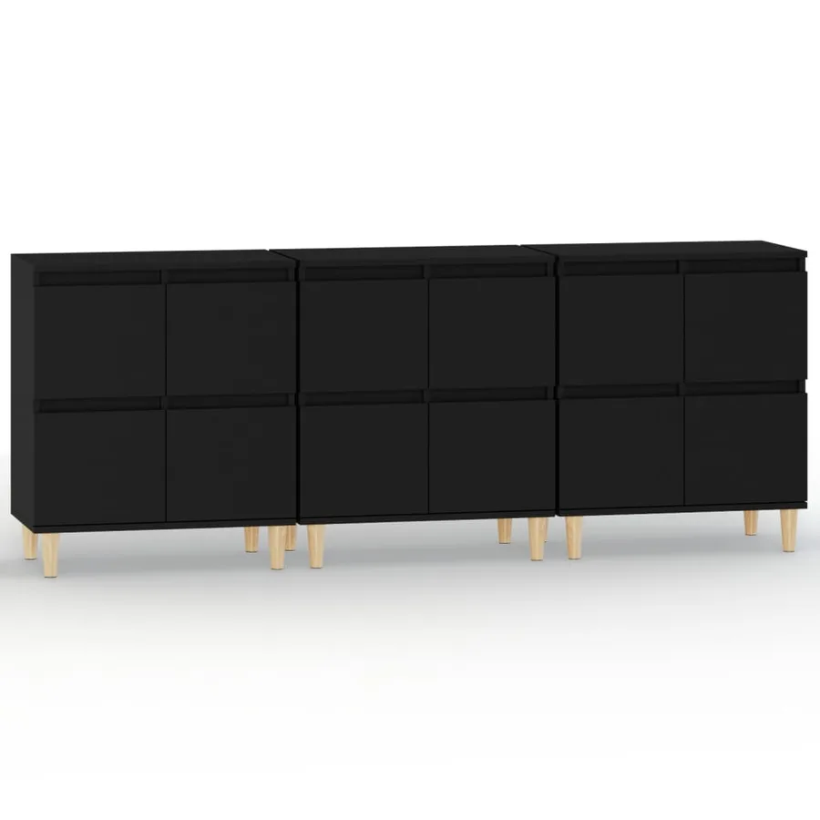Buffets 3 pcs noir 60x35x70 cm bois d'ingénierie - 2