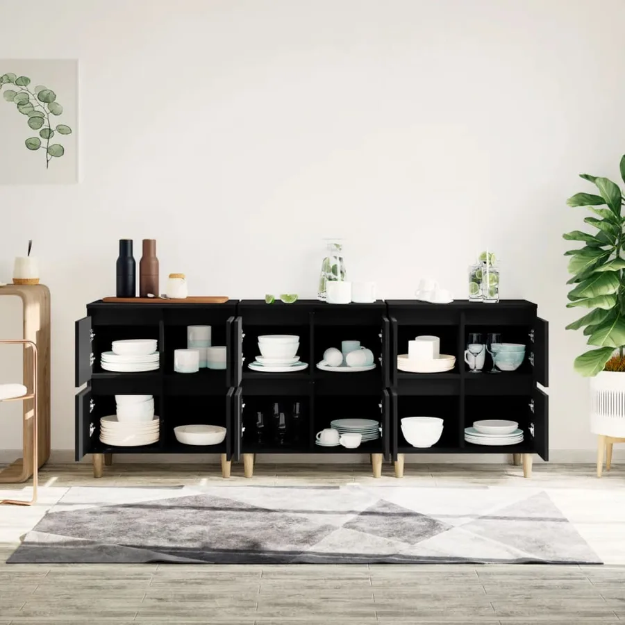 Buffets 3 pcs noir 60x35x70 cm bois d'ingénierie - 3