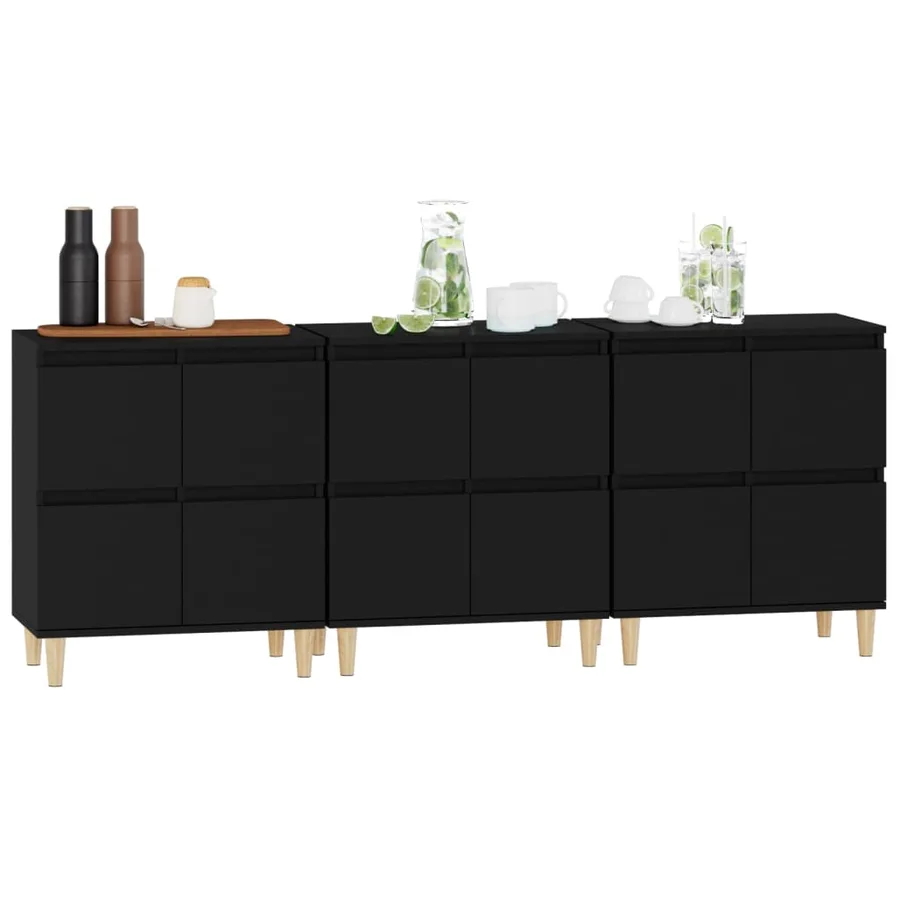 Buffets 3 pcs noir 60x35x70 cm bois d'ingénierie - 4