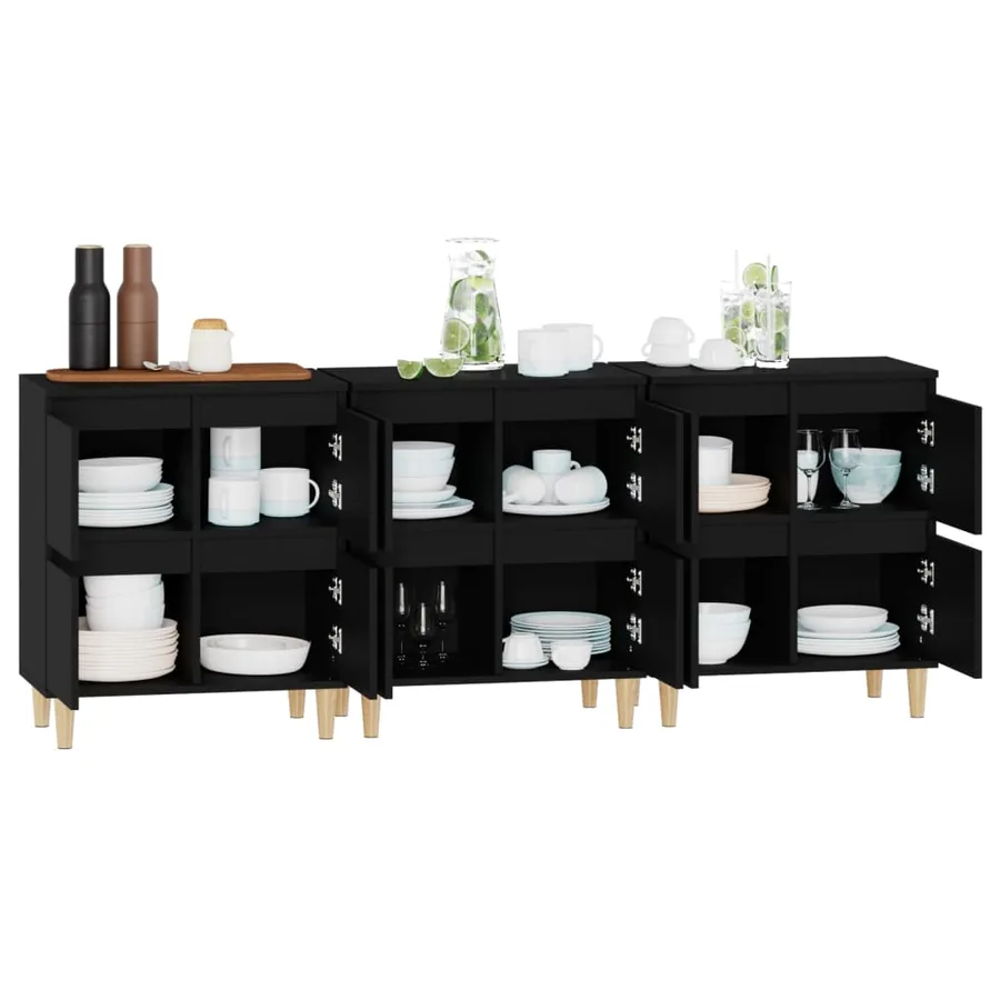 Buffets 3 pcs noir 60x35x70 cm bois d'ingénierie - 5