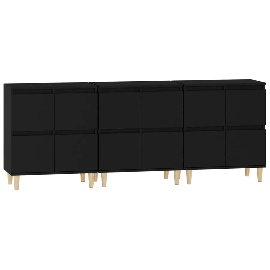 Buffets 3 pcs noir 60x35x70 cm bois d'ingénierie - 6