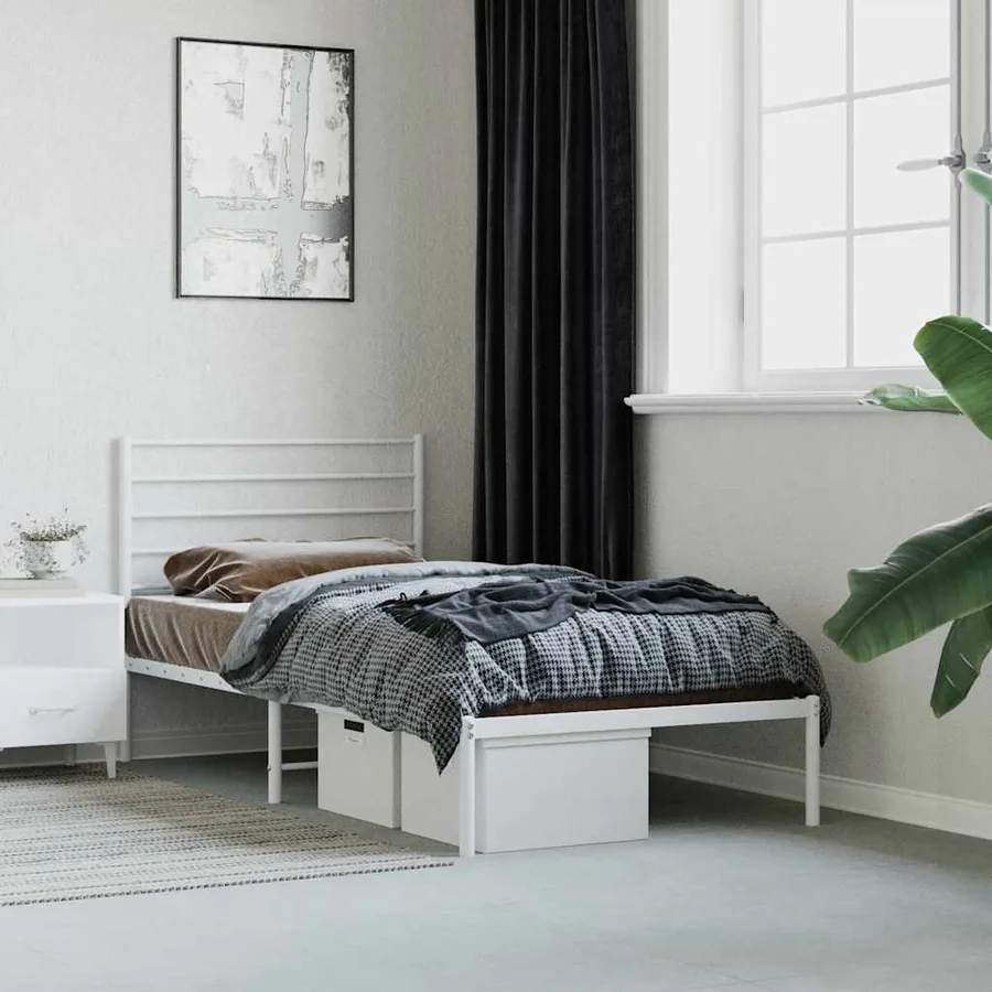 Cadre de lit métal sans matelas avec tête de lit blanc 80x200cm