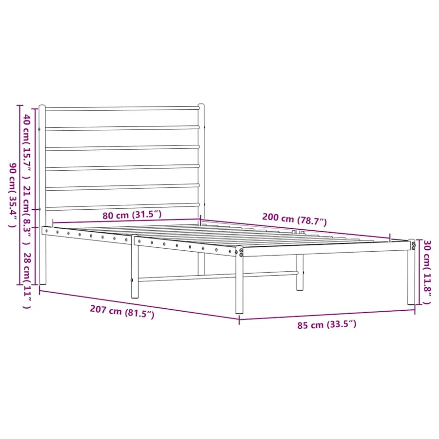 Cadre de lit métal sans matelas avec tête de lit blanc 80x200cm - 10
