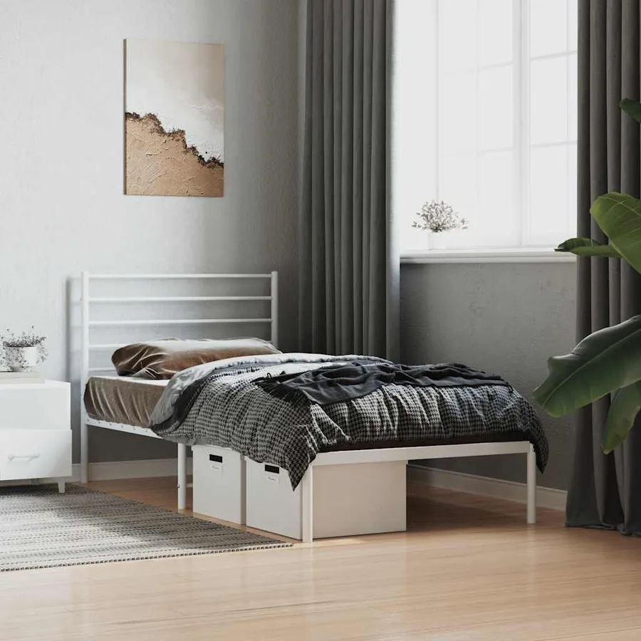 Cadre de lit métal sans matelas avec tête de lit blanc 80x200cm - 4