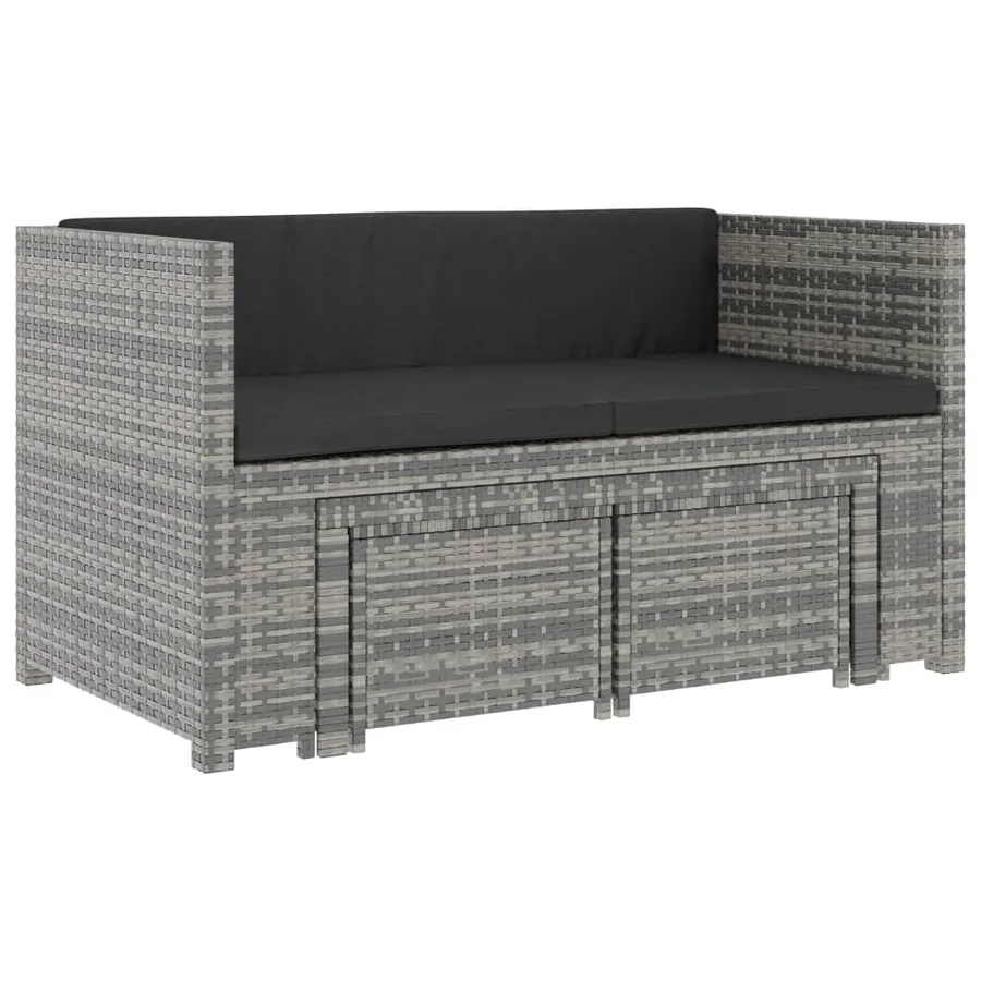 Salon de jardin 5 pcs avec coussins résine tressée gris - 11