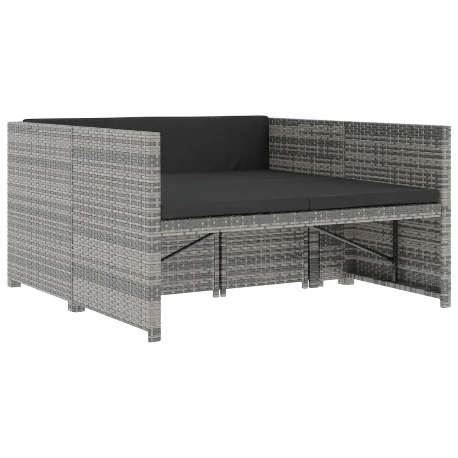 Salon de jardin 5 pcs avec coussins résine tressée gris - 12