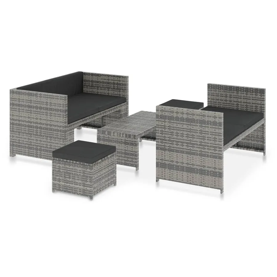 Salon de jardin 5 pcs avec coussins résine tressée gris - 2