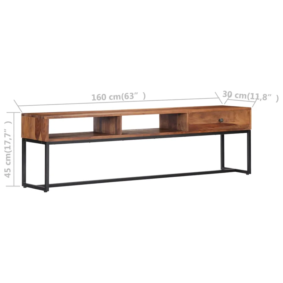 Meuble TV 160x30x45 cm Bois de Sesham massif - 8