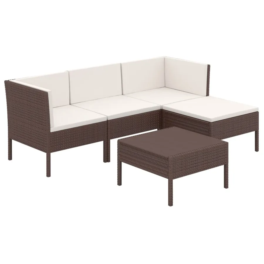 Salon de jardin 5 pcs avec coussins résine tressée marron - 2