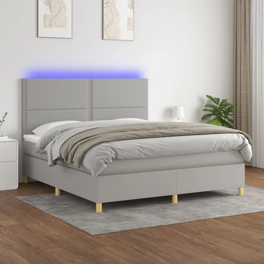 Sommier à lattes de lit et matelas et LED Gris clair 180x200 cm