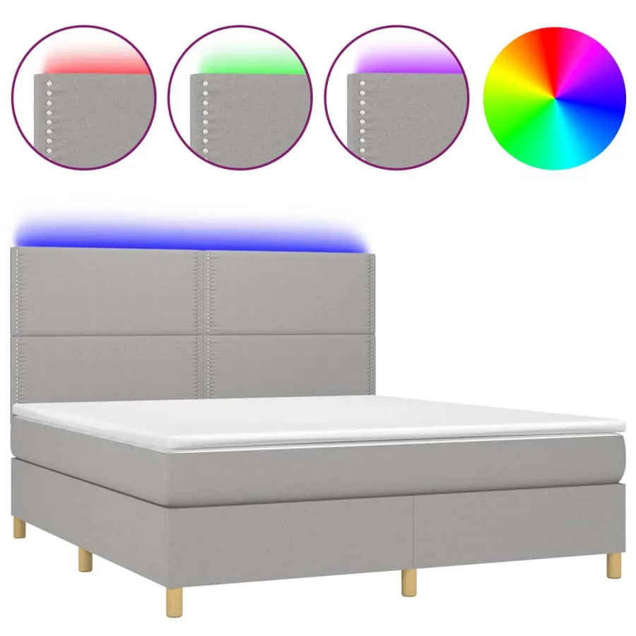 Sommier à lattes de lit et matelas et LED Gris clair 180x200 cm - 2
