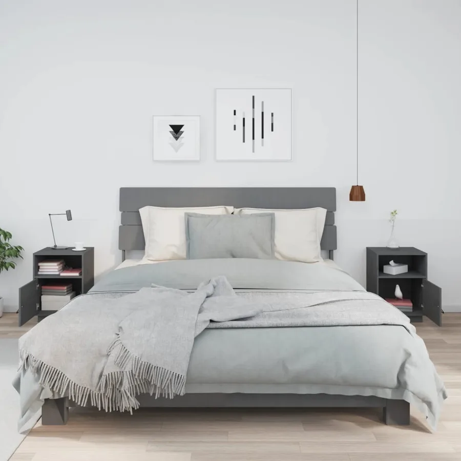 Tables de chevet 2 pcs Gris 40x34x55 cm Bois de pin massif - 3