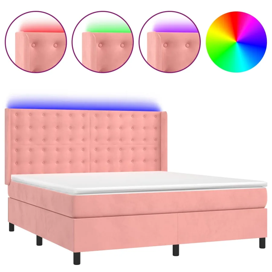 Sommier à lattes de lit matelas et LED Rose 180x200 cm Velours - 2