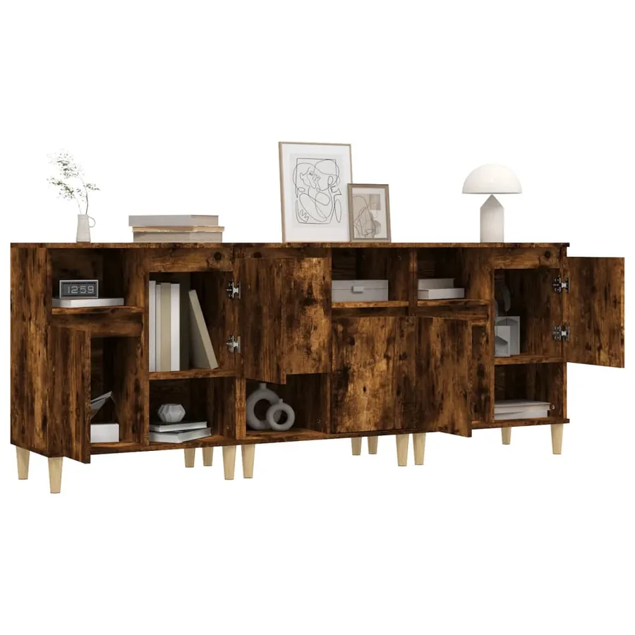 Buffets 3 pcs chêne fumé 60x35x70 cm bois d'ingénierie - 4