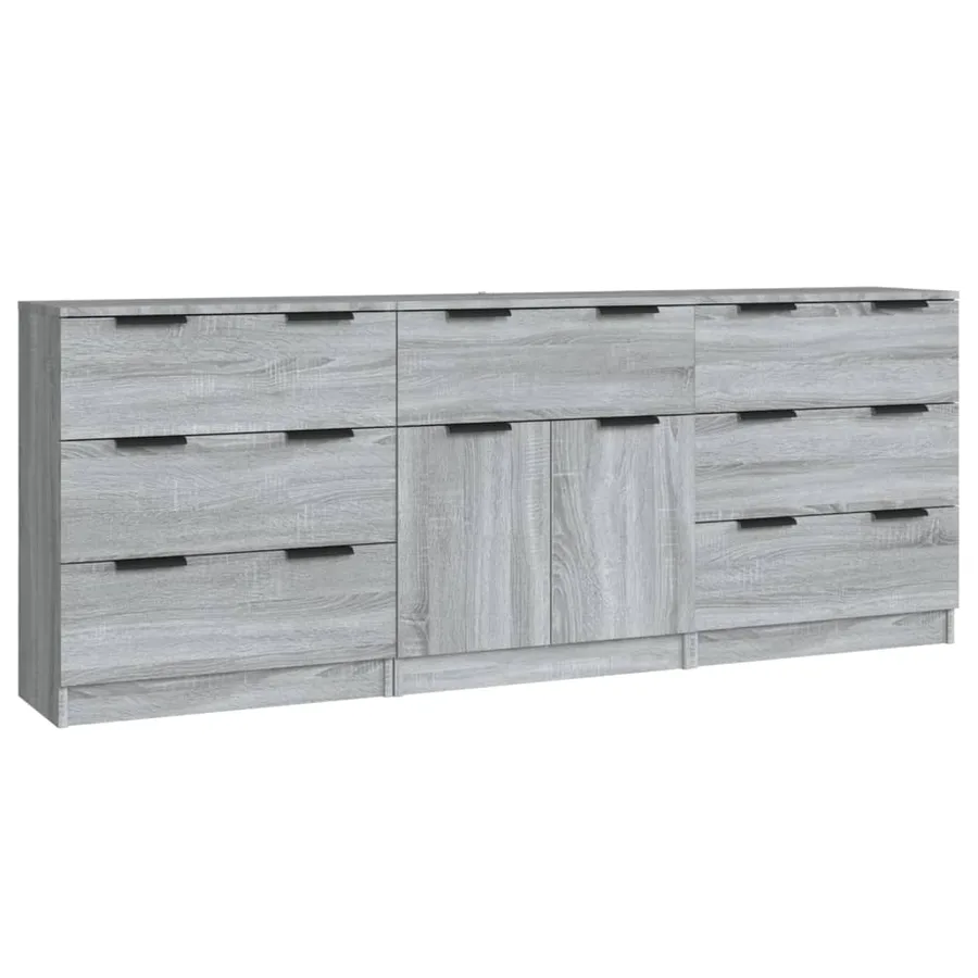 Buffets 3 pcs Sonoma gris Bois d'ingénierie - 2