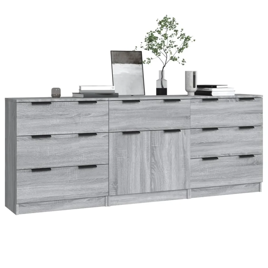 Buffets 3 pcs Sonoma gris Bois d'ingénierie - 3