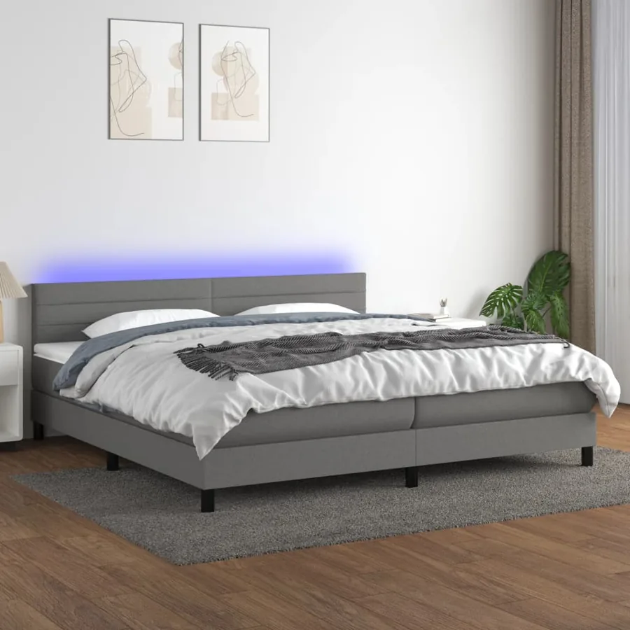 Sommier à lattes de lit et matelas et LED Gris foncé 200x200 cm