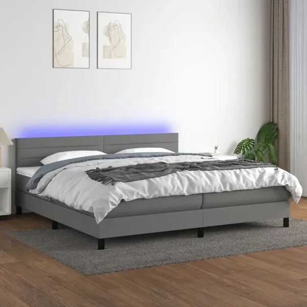 Sommier à lattes de lit et matelas et LED Gris foncé 200x200 cm