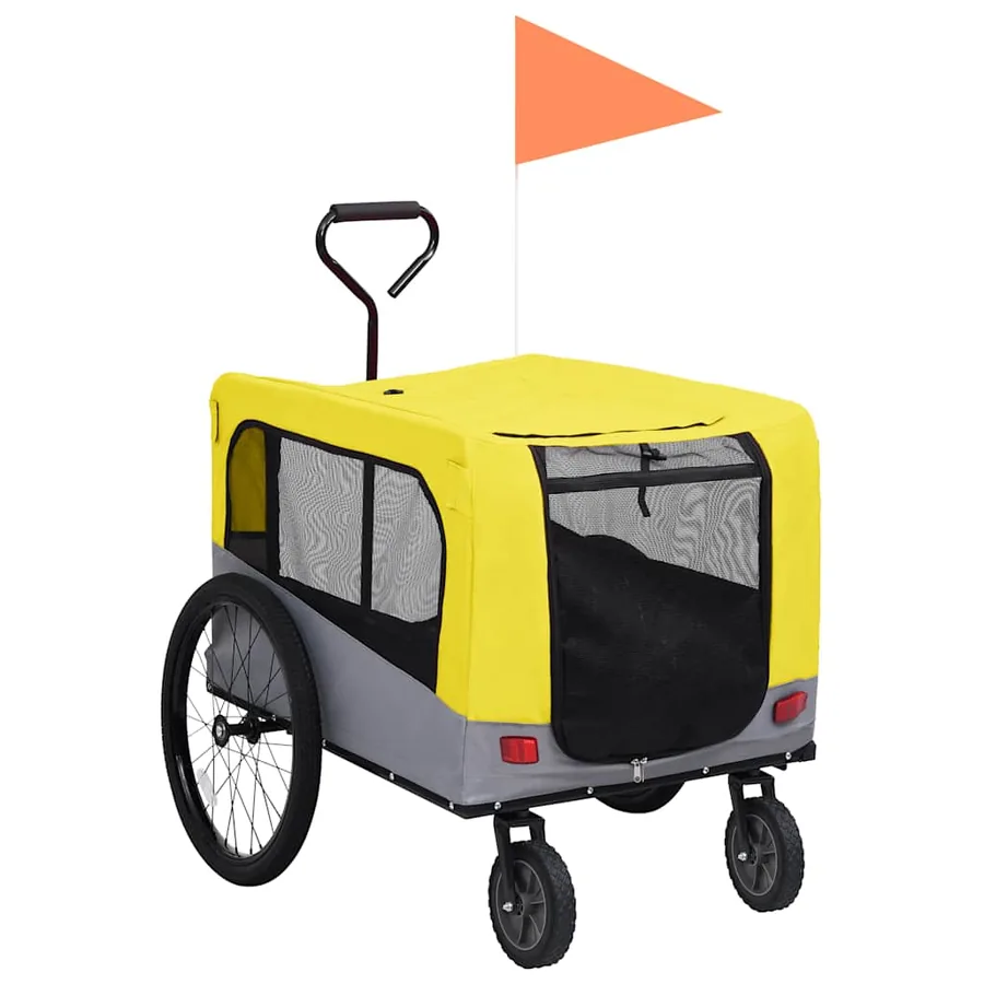 Remorque de vélo pour chiens et poussette 2-en-1 jaune et gris