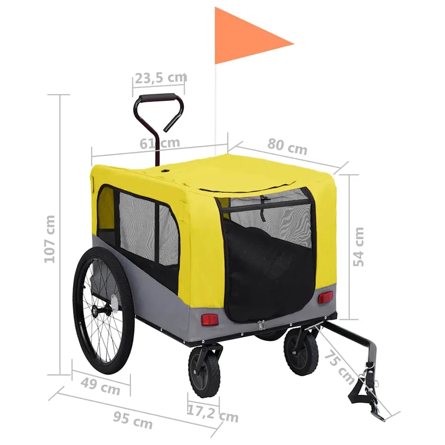 Remorque de vélo pour chiens et poussette 2-en-1 jaune et gris - 11