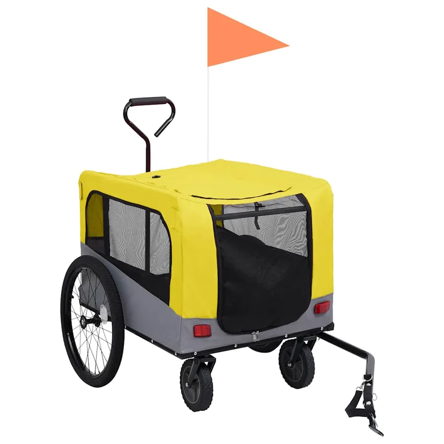 Remorque de vélo pour chiens et poussette 2-en-1 jaune et gris - 2
