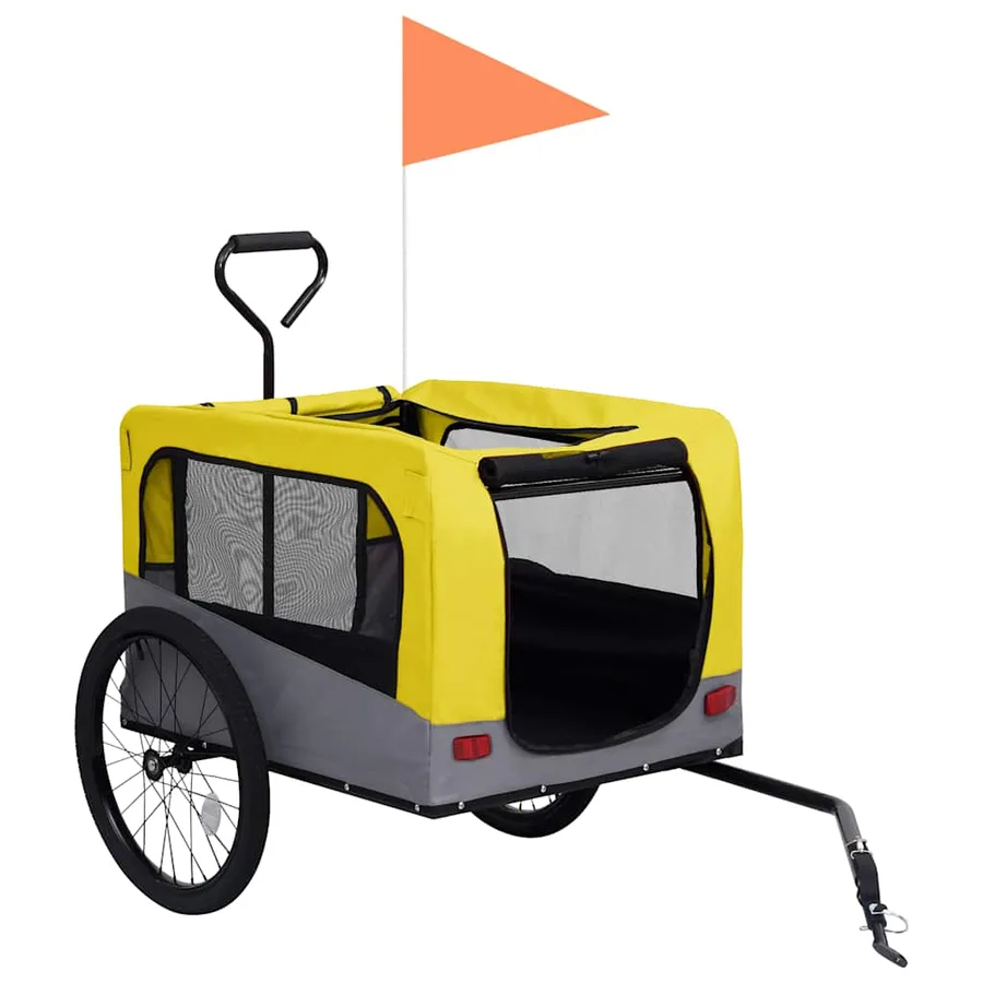 Remorque de vélo pour chiens et poussette 2-en-1 jaune et gris - 3
