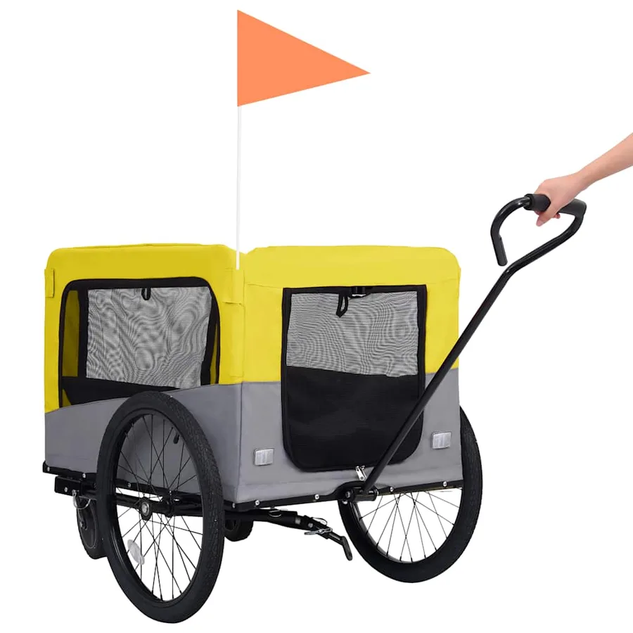 Remorque de vélo pour chiens et poussette 2-en-1 jaune et gris - 6