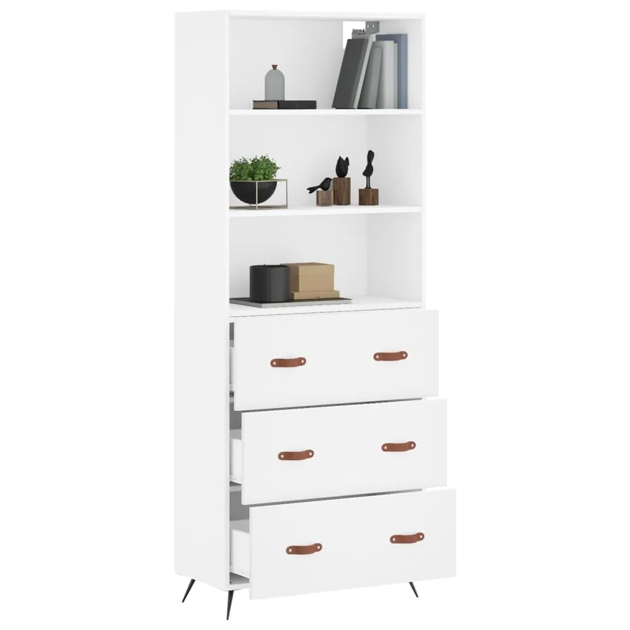 Buffet haut Blanc 69,5x34x180 cm Bois d'ingénierie - 11