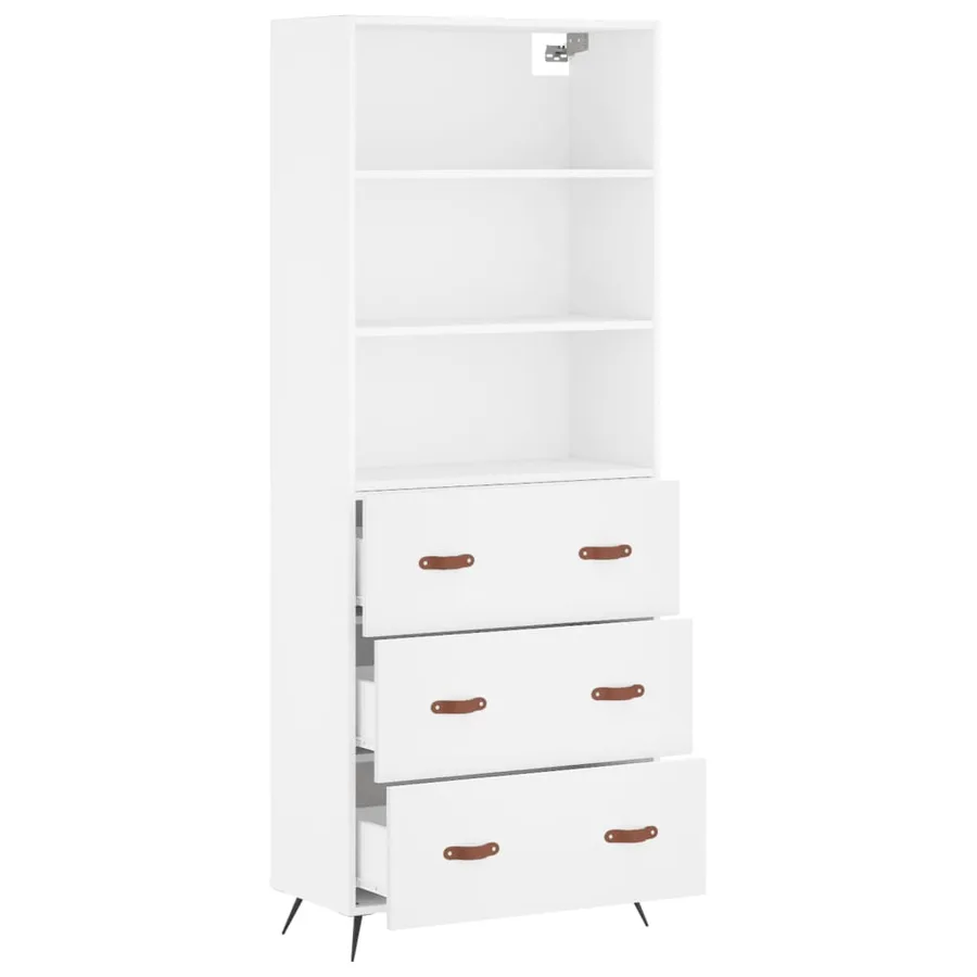 Buffet haut Blanc 69,5x34x180 cm Bois d'ingénierie - 3