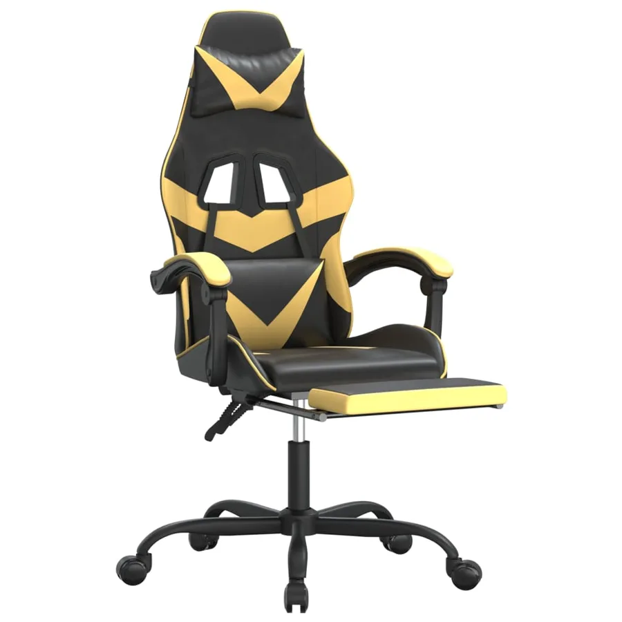 Chaise de jeu avec repose-pied Noir et doré Similicuir - 6