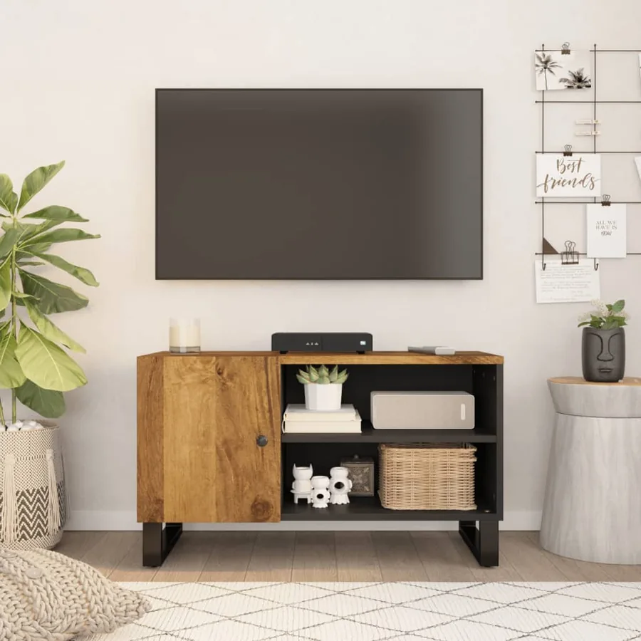 Meuble TV 80x33x46 cm bois de manguier et d'ingénierie