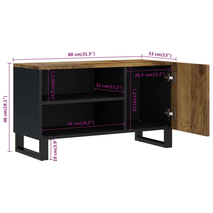 Meuble TV 80x33x46 cm bois de manguier et d'ingénierie - 9