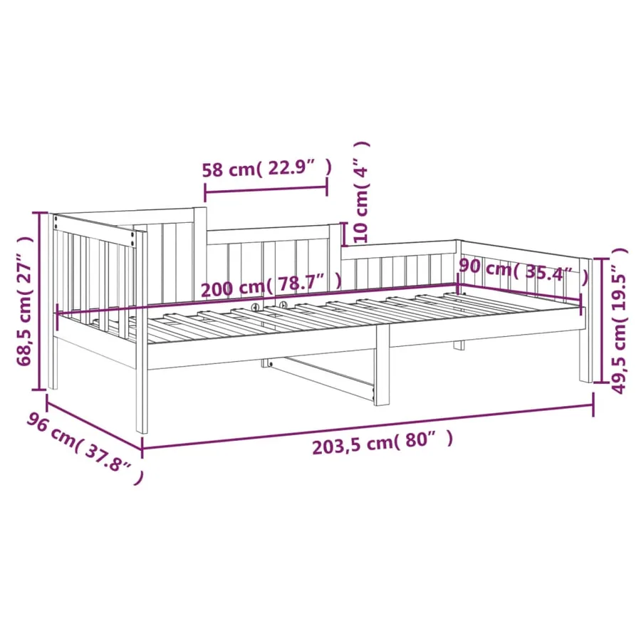 Lit de jour sans matelas blanc 90x200 cm bois de pin massif - 11
