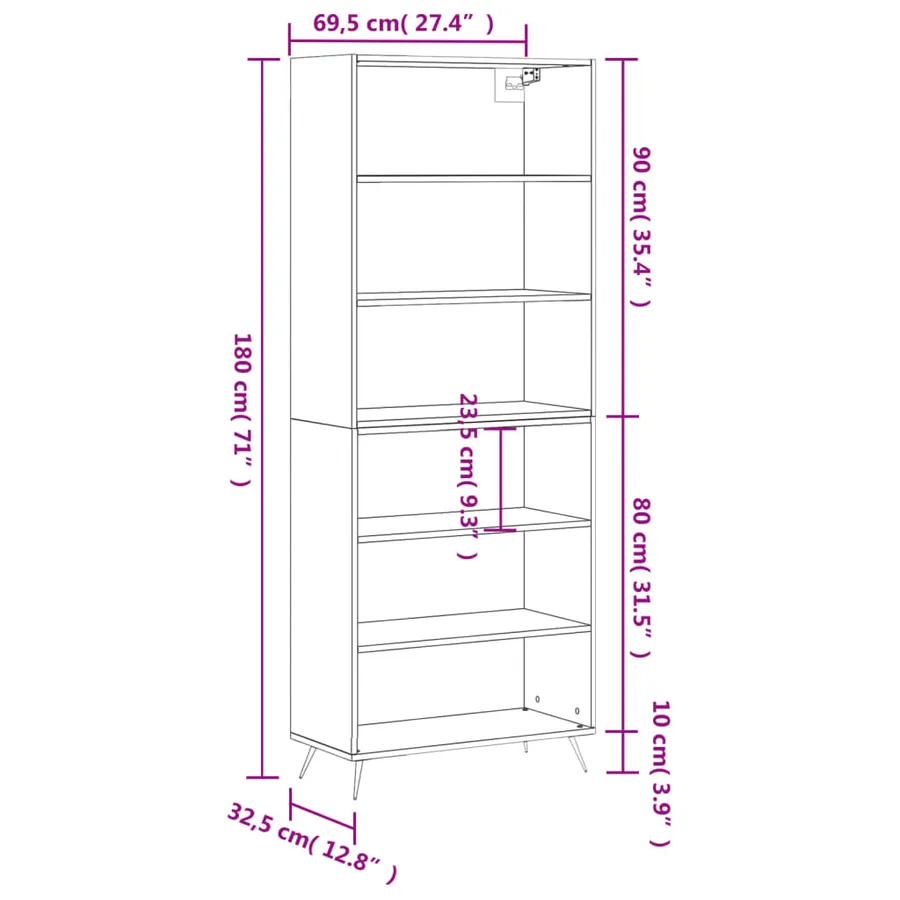 Buffet blanc 69,5x32,5x180 cm bois d'ingénierie - 11