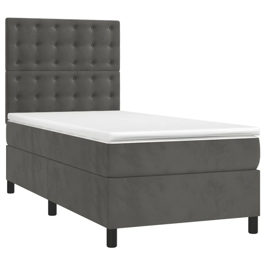 Sommier à lattes de lit et matelas Gris foncé 90x200 cm Velours - 3