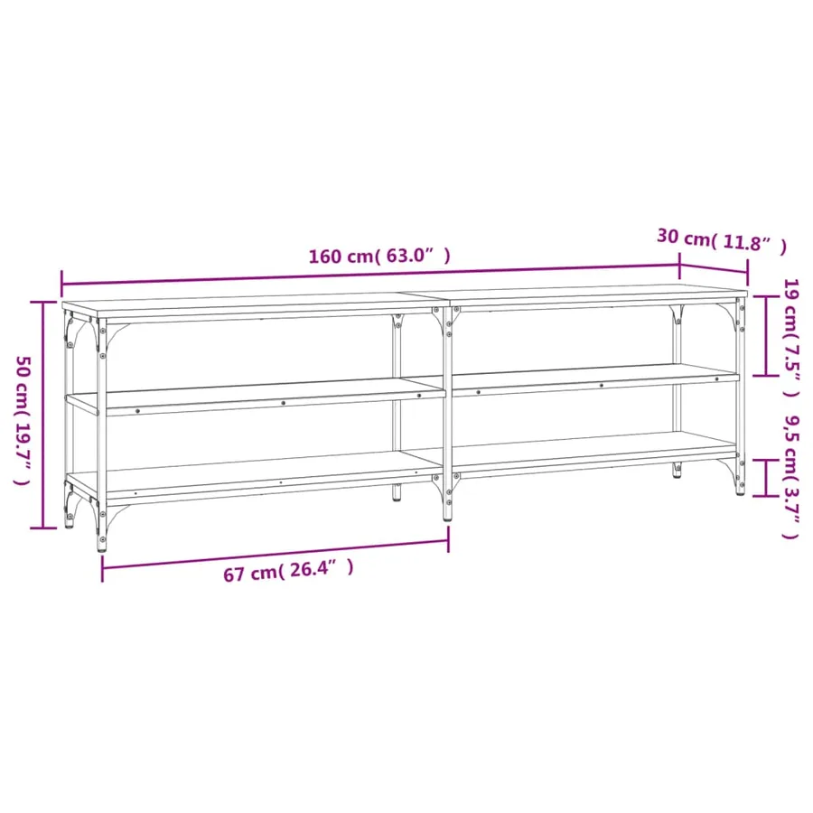 Meuble TV sonoma gris 160x30x50 cm bois d'ingénierie - 9