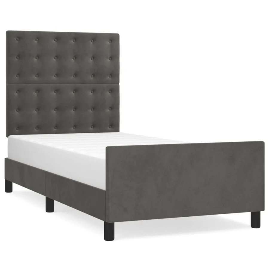 Cadre de lit sans matelas gris foncé 90x200 cm velours - 2