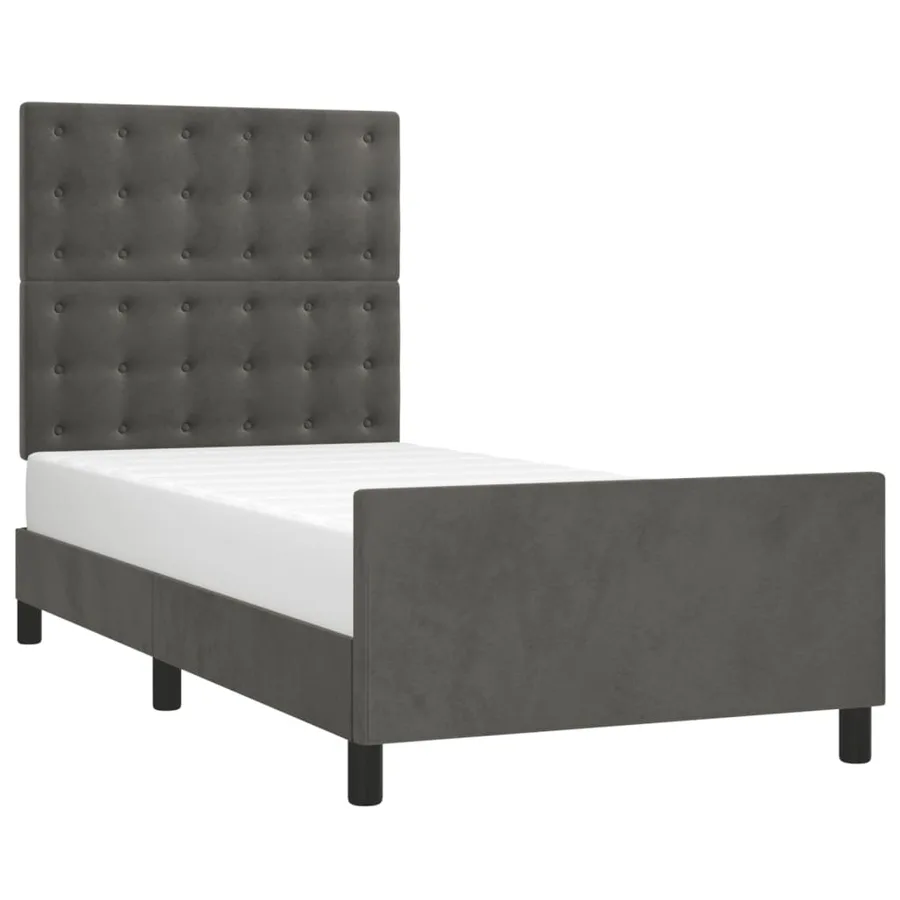 Cadre de lit sans matelas gris foncé 90x200 cm velours - 3