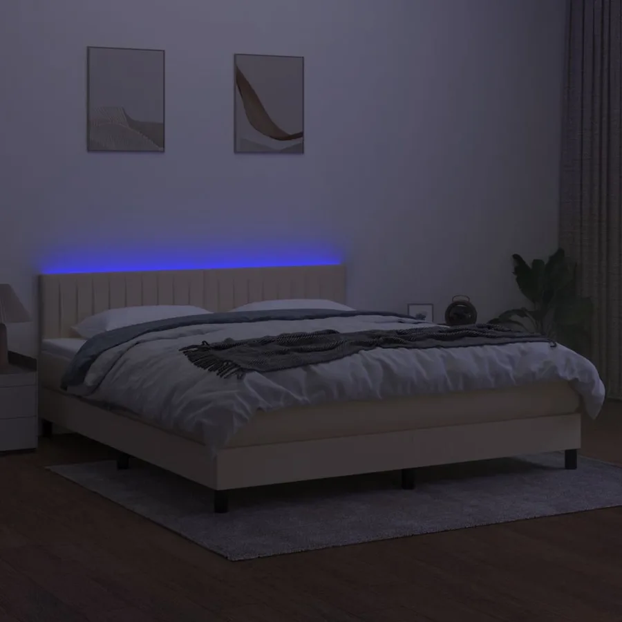 Sommier à lattes de lit avec matelas LED Crème 180x200 cm Tissu - 4
