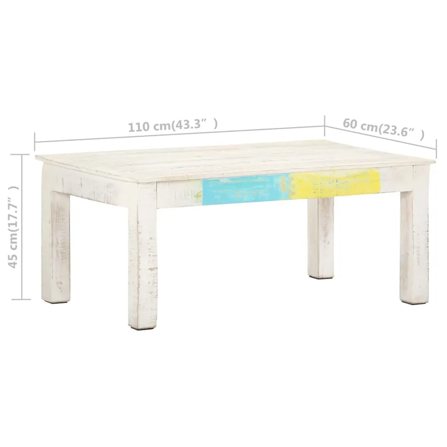 Table basse Blanc 110x60x45 cm Bois de manguier massif - 6