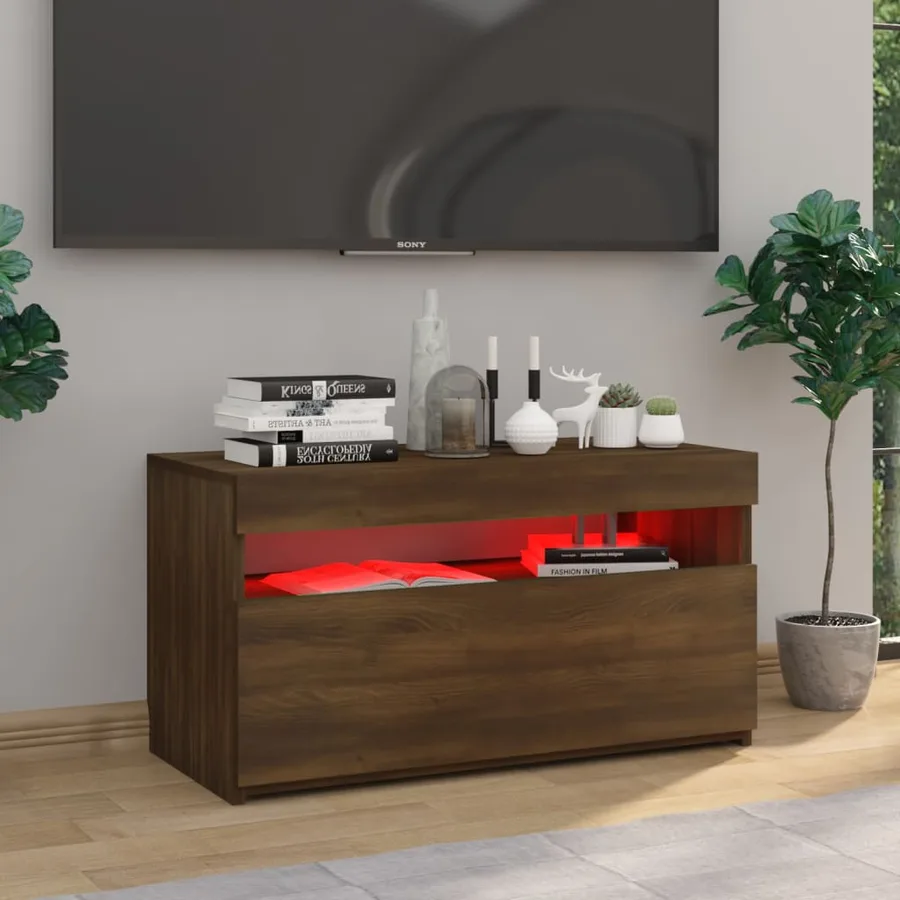 Meuble TV avec lumières LED Chêne marron 75x35x40 cm - 3
