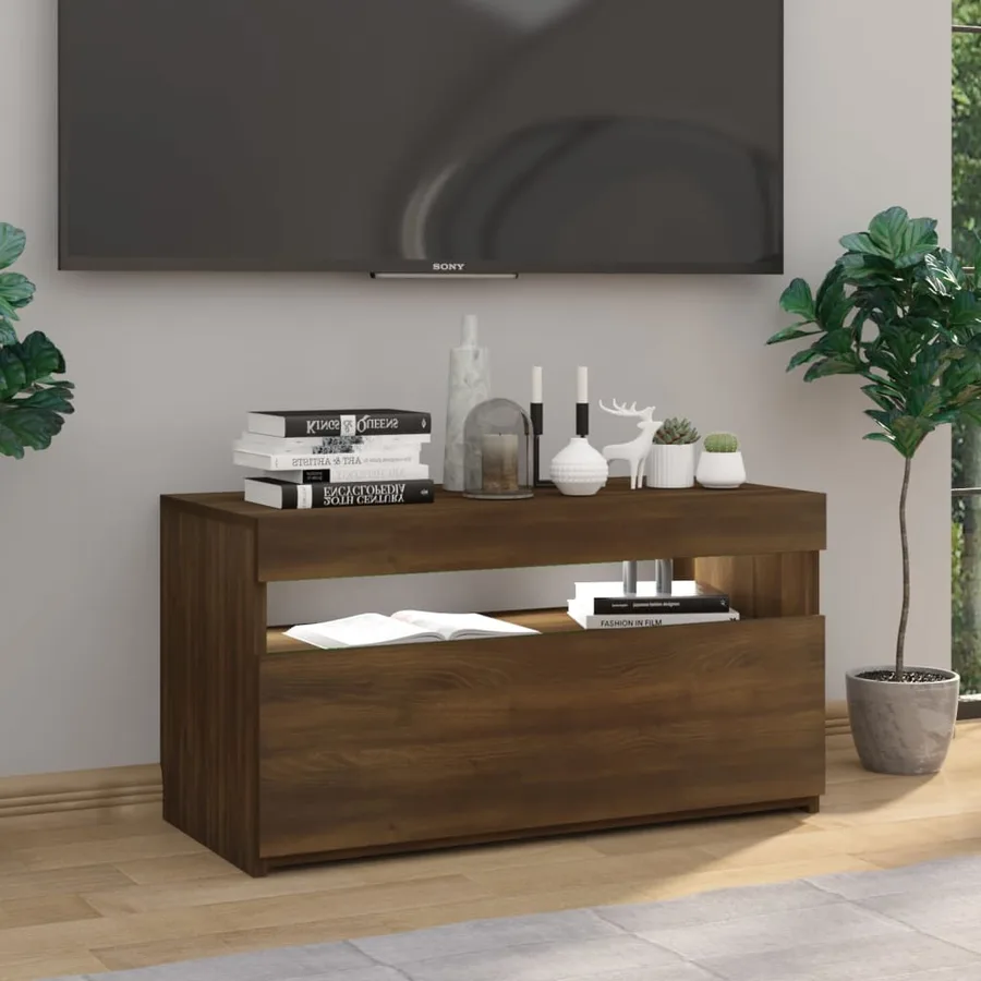 Meuble TV avec lumières LED Chêne marron 75x35x40 cm - 4