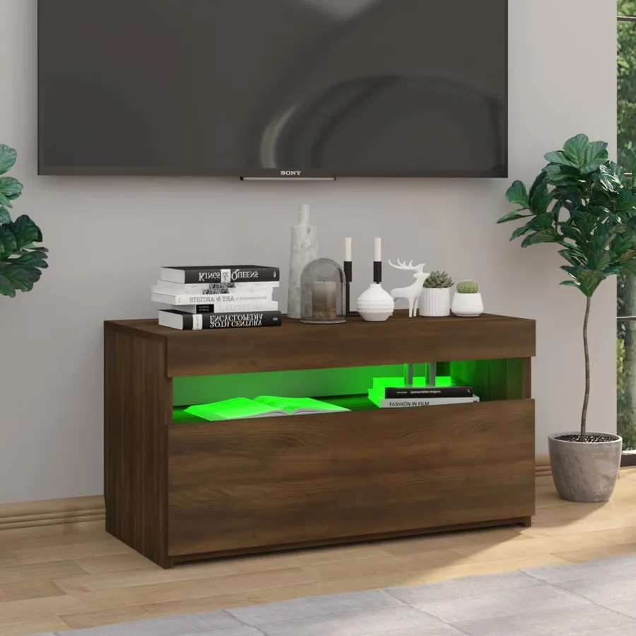 Meuble TV avec lumières LED Chêne marron 75x35x40 cm - 5