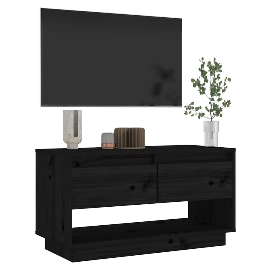 Meuble TV Noir 74x34x40 cm Bois de pin massif - 7
