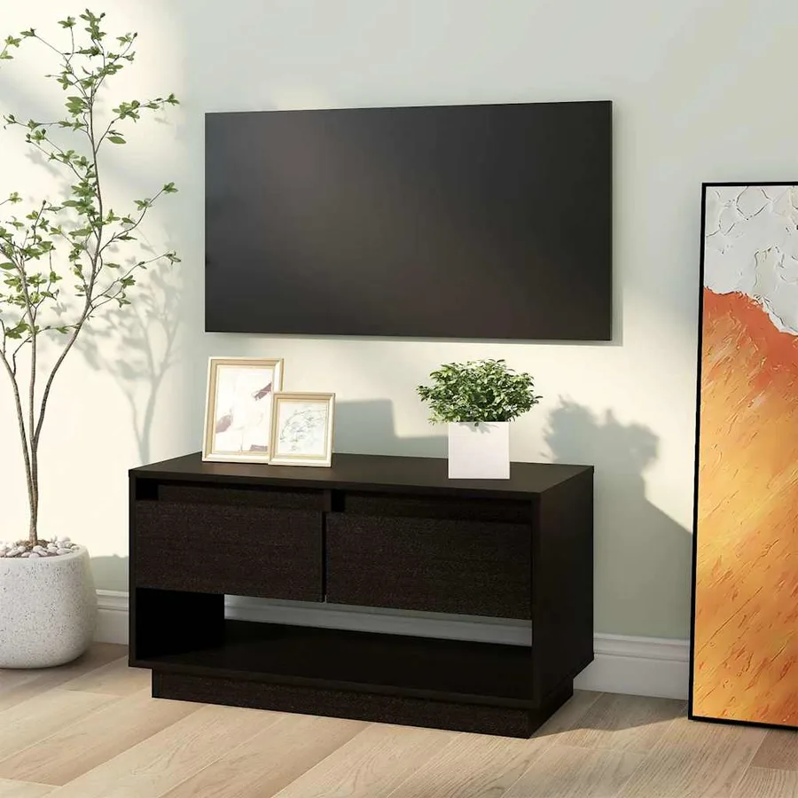 Meuble TV Noir 74x34x40 cm Bois de pin massif - 8