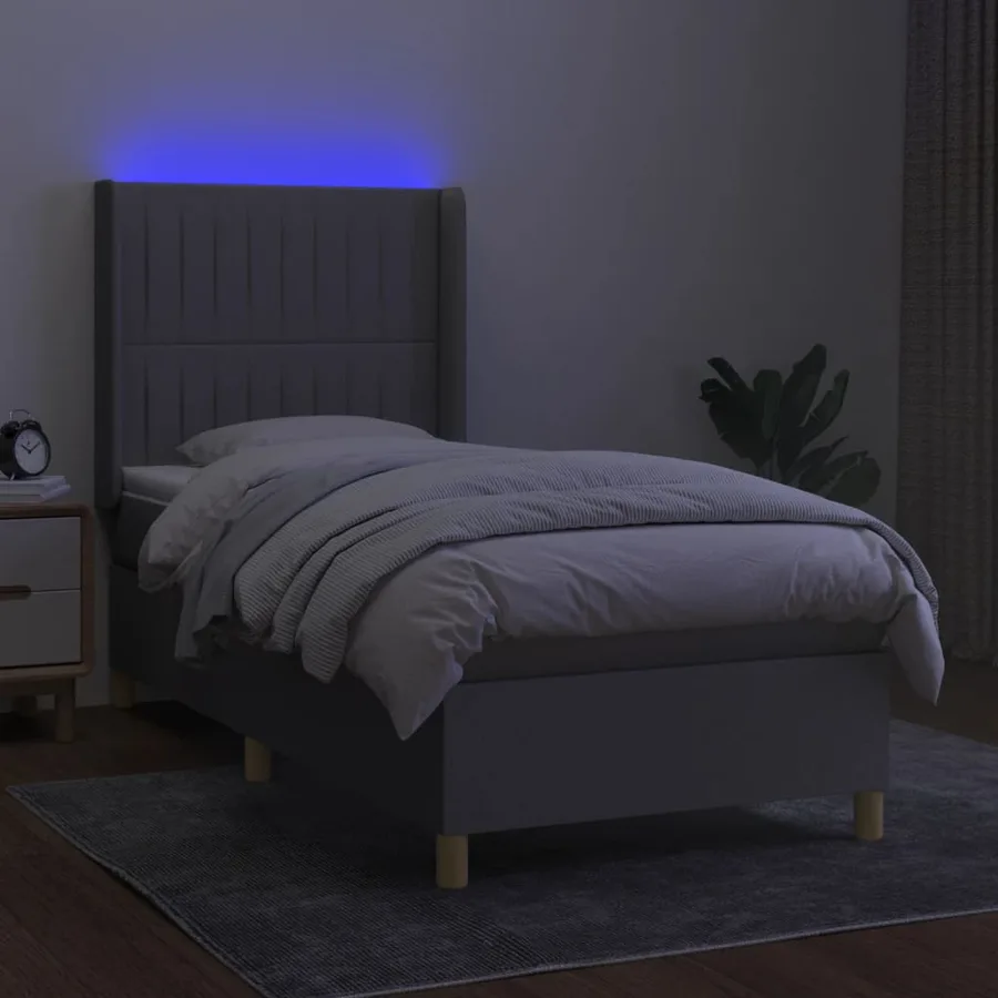 Sommier à lattes de lit matelas LED Gris clair 90x190cm Tissu - 3