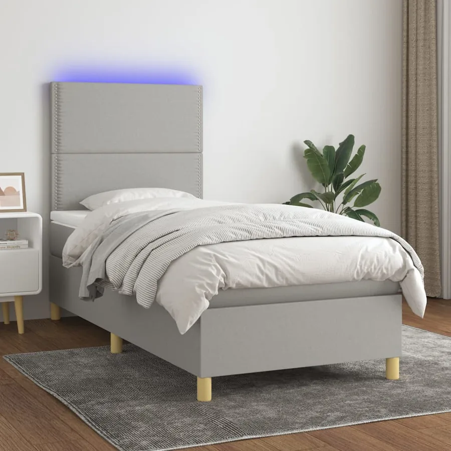 Sommier à lattes de lit et matelas et LED Gris clair 100x200 cm