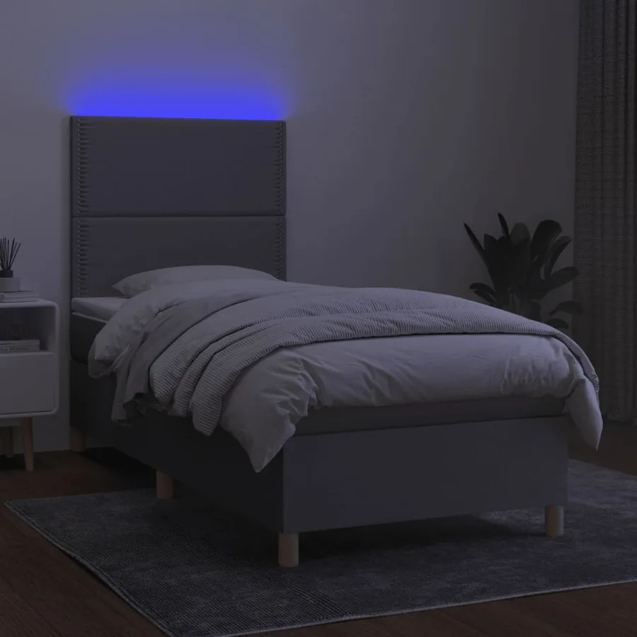 Sommier à lattes de lit et matelas et LED Gris clair 100x200 cm - 4