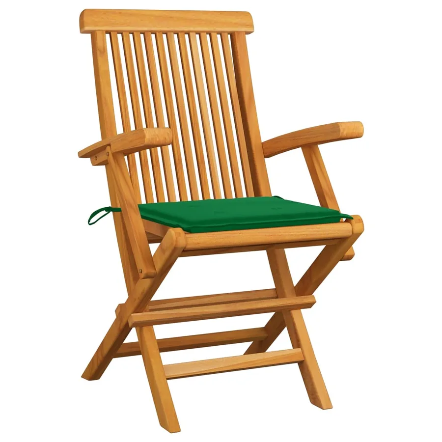 Chaises de jardin avec coussins vert lot de 8 Bois teck massif - 2